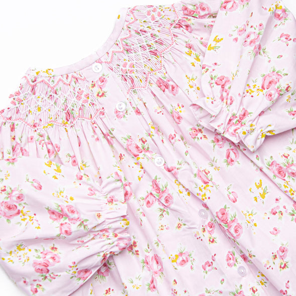 Garden Rose Smocked Bubble, Pink