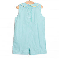 Birdie Breeze Applique Short Romper, Mint Stripe