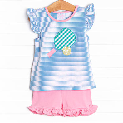 Pickle Player Applique Ruffle Short Set, Blue
