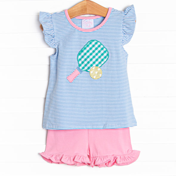 Pickle Player Applique Ruffle Short Set, Blue