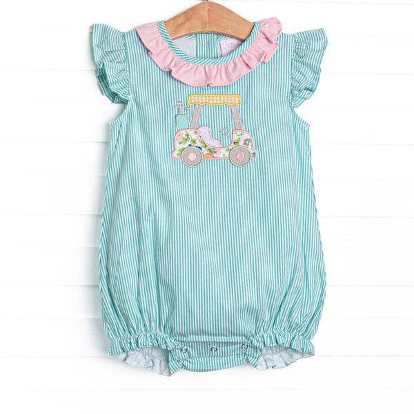 Birdie Breeze Applique Bubble, Mint Stripe