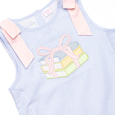 Noteworthy New Year Applique Dress, Blue Seersucker