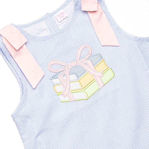 Noteworthy New Year Applique Dress, Blue Seersucker