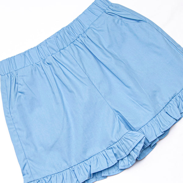 Preparatory Plaid Ruffle Short Set, Blue