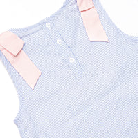 Noteworthy New Year Applique Dress, Blue Seersucker