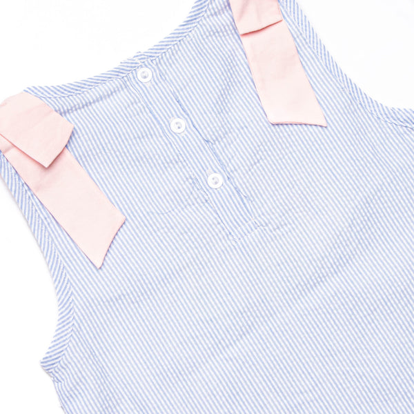 Noteworthy New Year Applique Dress, Blue Seersucker