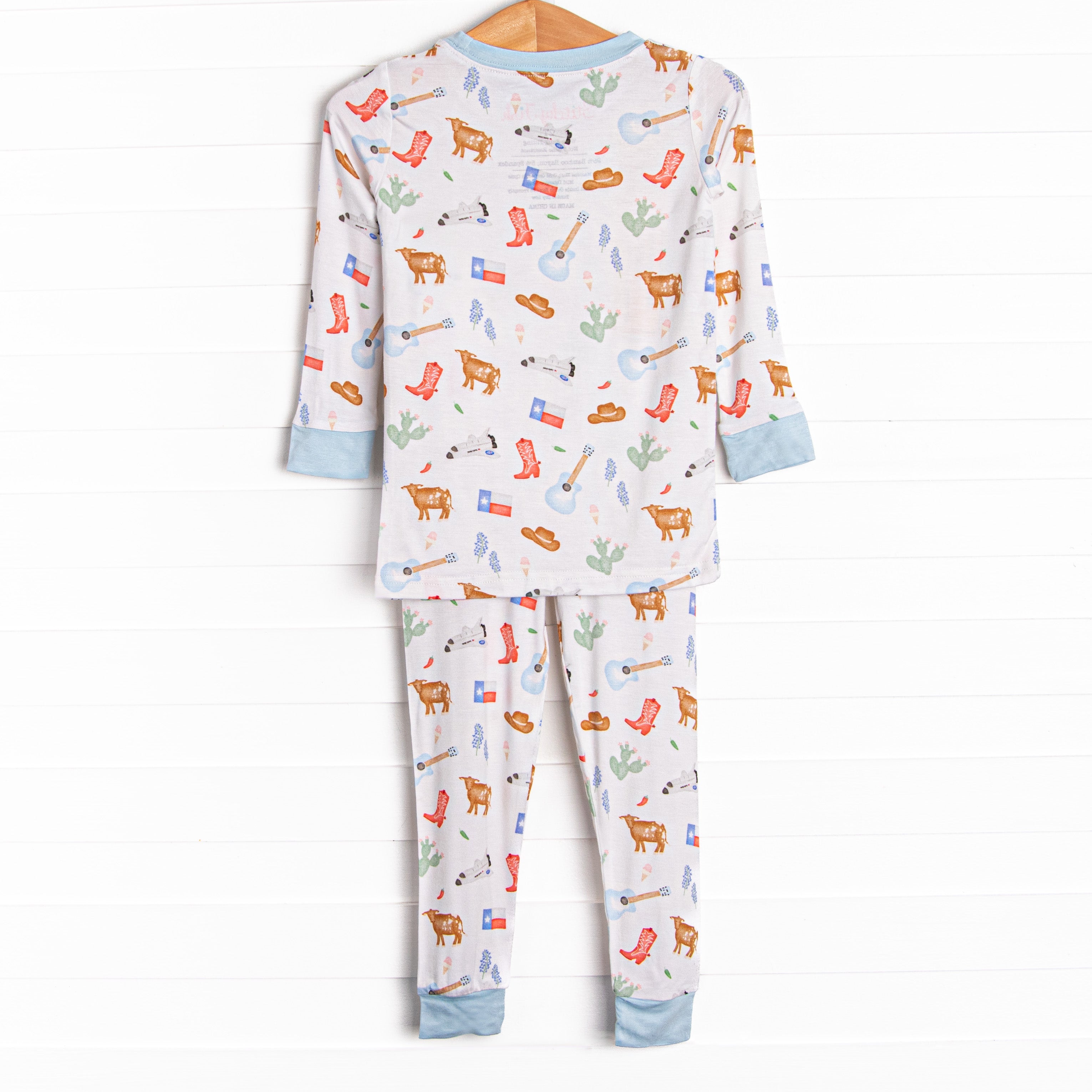 Howdy Texas Bamboo Pajama Set Blue Stitchy Fish