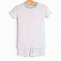 Pastel Pinstripe Bamboo Pajama Short Set, Blue