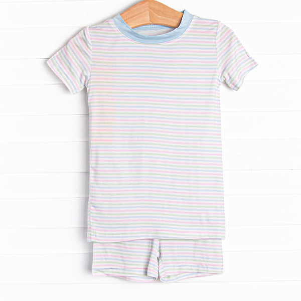 Pastel Pinstripe Bamboo Pajama Short Set, Blue