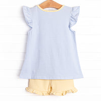 Jellyfish Fields Applique Ruffle Short Set, Blue