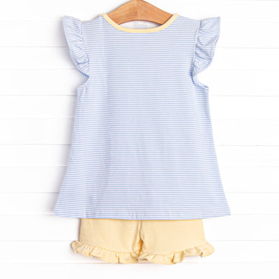Jellyfish Fields Applique Ruffle Short Set, Blue