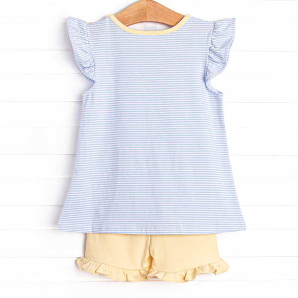 Jellyfish Fields Applique Ruffle Short Set, Blue