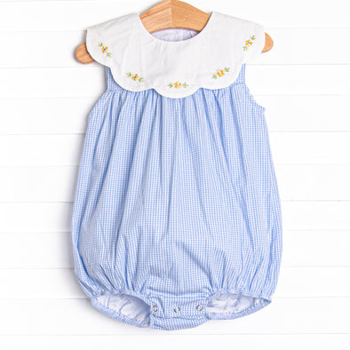 Dew Drop Daisies Embroidered Bubble, Blue