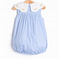 Dew Drop Daisies Embroidered Bubble, Blue