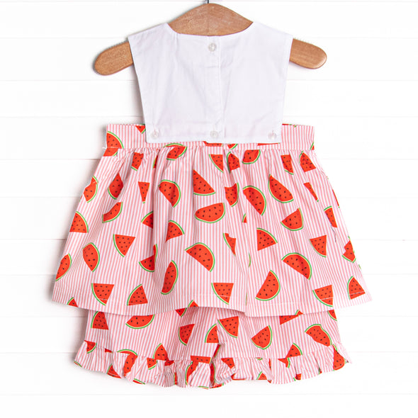 Sliced and Striped Ruffle Short Set, Pink