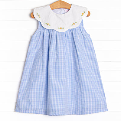 Dew Drop Daisies Embroidered Dress, Blue