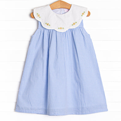 Dew Drop Daisies Embroidered Dress, Blue