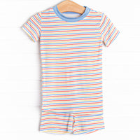 Primary Pinstripe Bamboo Pajama Short Set, Blue