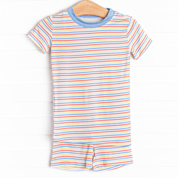 Primary Pinstripe Bamboo Pajama Short Set, Blue