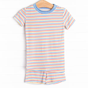 Primary Pinstripe Bamboo Pajama Short Set, Blue