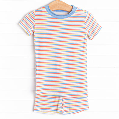 Primary Pinstripe Bamboo Pajama Short Set, Blue