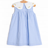 Dew Drop Daisies Embroidered Dress, Blue