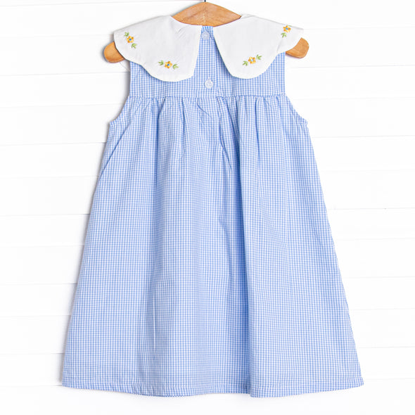 Dew Drop Daisies Embroidered Dress, Blue