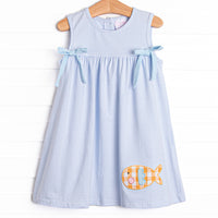 Go Fish Applique Dress, Blue Stripe