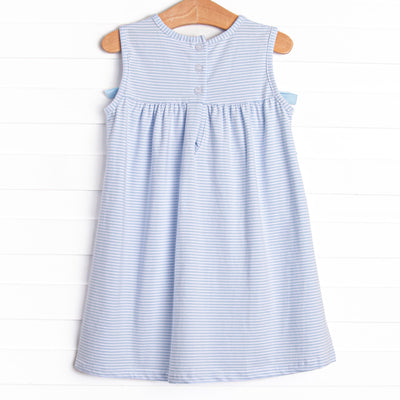 Go Fish Applique Dress, Blue Stripe