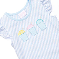 Summer Snow Cones Applique Ruffle Short Set, Blue Stripe