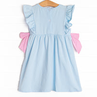 Little Artist Applique Side Tie Dress, Blue