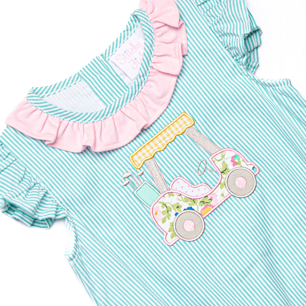 Birdie Breeze Applique Bubble, Mint Stripe