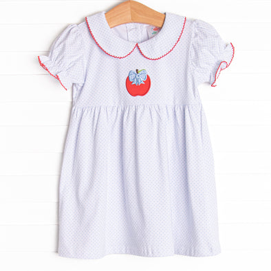 First Day Snack Applique Dress, Blue