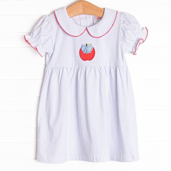 First Day Snack Applique Dress, Blue