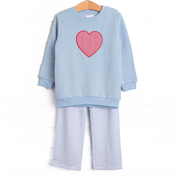 All You Need Is Love Applique Sweatshirt Pant Set, Blue