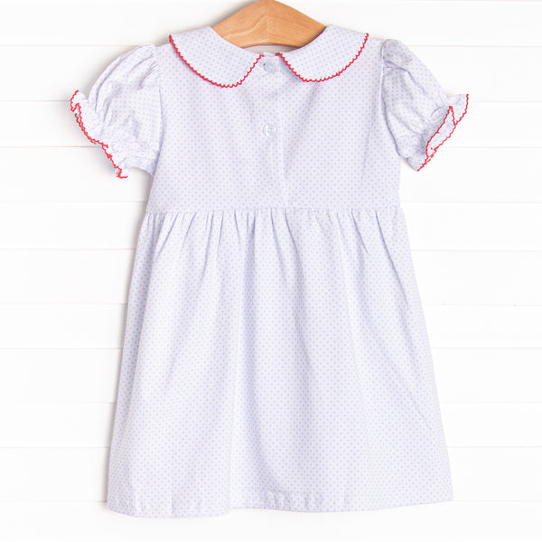 First Day Snack Applique Dress, Blue