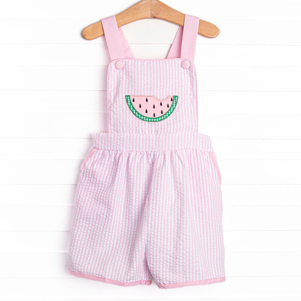 First Taste of Spring Applique Short Romper, Pink Seersucker