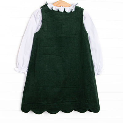 Tartan Trees Applique Dress Set, Green