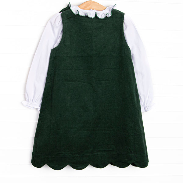 Tartan Trees Applique Dress Set, Green