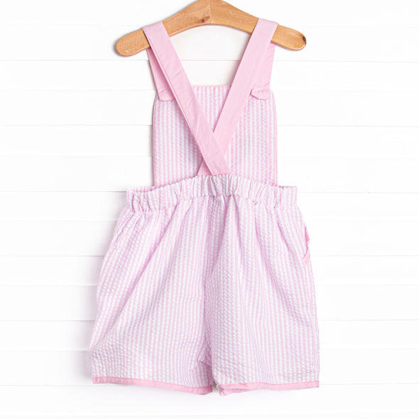 First Taste of Spring Applique Short Romper, Pink Seersucker
