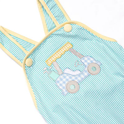 Birdie Breeze Applique Sunsuit, Mint Stripe