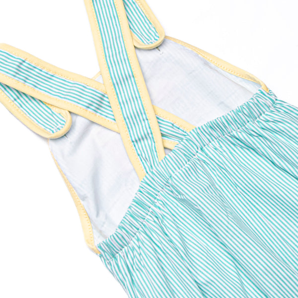 Birdie Breeze Applique Sunsuit, Mint Stripe