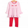Heart Strings Applique Legging Set, Red and Pink Stripe