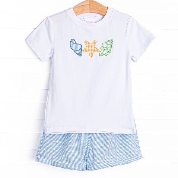 Shoreline Surprise Applique Short Set, Ocean Blue