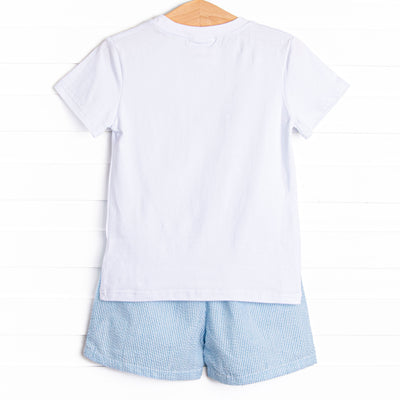Shoreline Surprise Applique Short Set, Ocean Blue