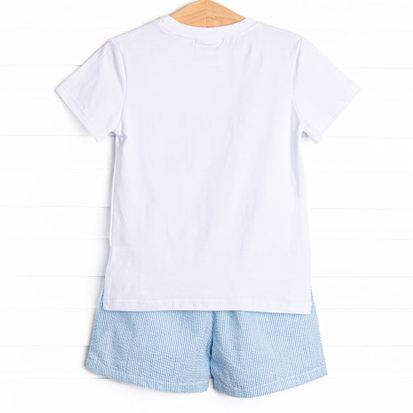 Shoreline Surprise Applique Short Set, Ocean Blue