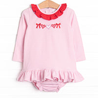 Heart Strings Applique Diaper Set, Pink Stripe