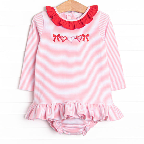 Heart Strings Applique Diaper Set, Pink Stripe