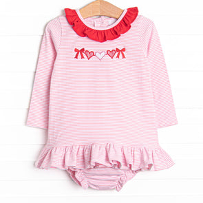 Heart Strings Applique Diaper Set, Pink Stripe