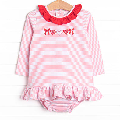 Heart Strings Applique Diaper Set, Pink Stripe
